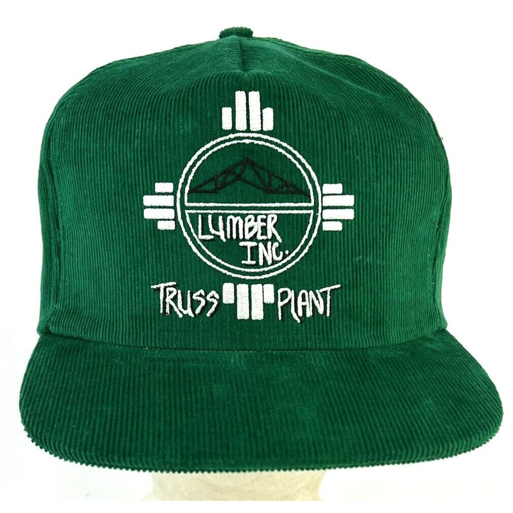 Vintage Lumber Inc Truss Plant Green Corduroy Snapback Hat Cap USA Made
